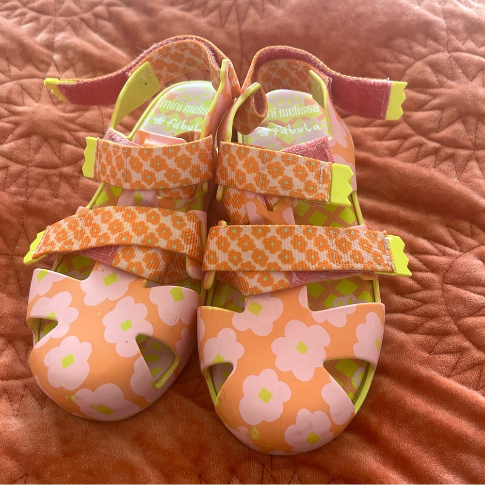 Mini Melissa Fábula Kids' Floral Sandals - Pink and Green Sz 2